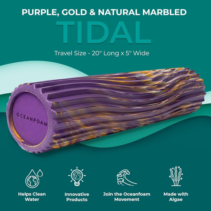 Oceanfoam Tidal Roller - Purple, Gold & Natural Marbled - Muscle Massage Foam Roller for Back Pain & Stretching - Firm & Ergonomic Wide Wave Textured - Yoga, Athletics, Wellness - Full Size, 20" x 5" - Image 2